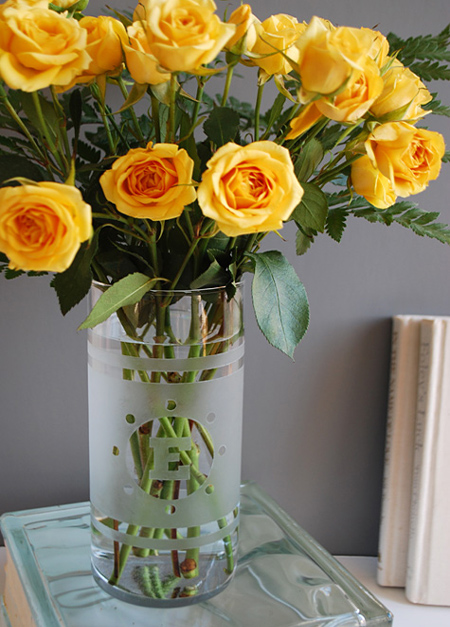 Etch a design onto a glass vase 
