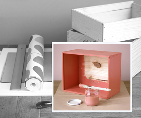 Box shelves from recycled crates 