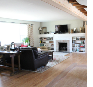 Faux beamed-ceiling with downlights 