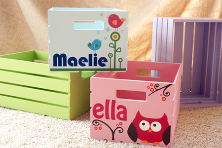 painted wooden crates for childrens toys
