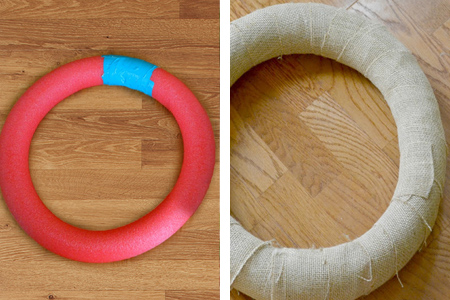 fabric scrap wreath festive holiday christmas decoration pool noodle