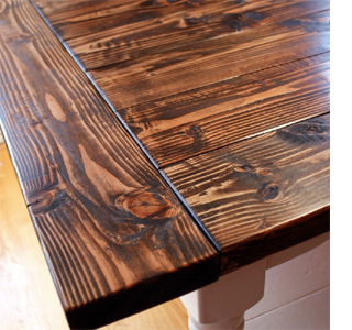 Dining table top makeover with rustic finish for farmhouse style