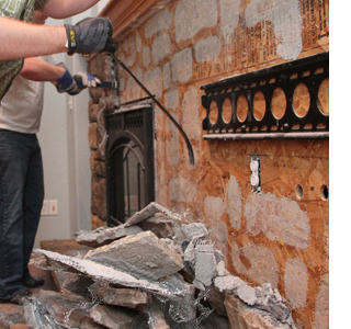 Build a fireplace surround with mantel shelf