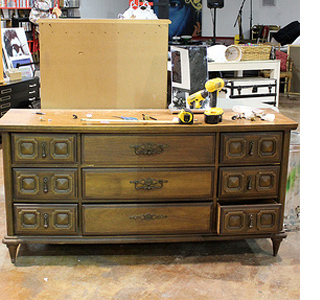 Transform furniture with lace and spray paint 
