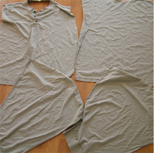 Decorative cushion with t-shirt scraps