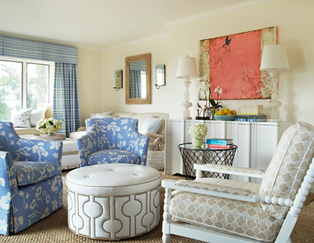 Colourful home interiors interior design coastal peach blue white
