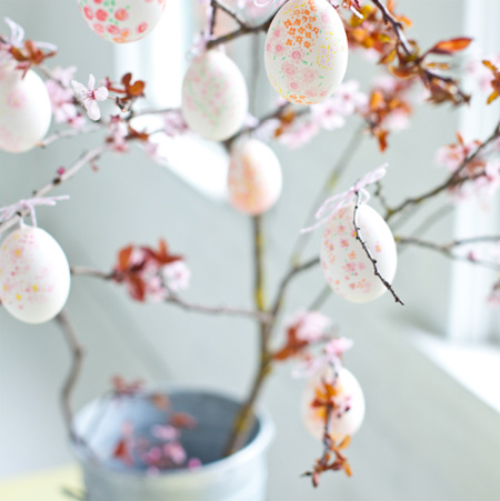 Easter crafts and ideas pastel painted easter eggs hang on branches