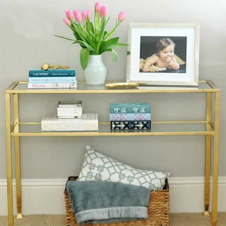 gold sprayed table with rust-oleum metallic