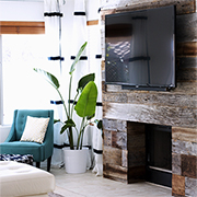 Reclaimed wood fireplace surround