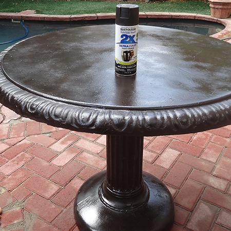 rustoleum 2x satin dark walnut on concrete pedestal garden table