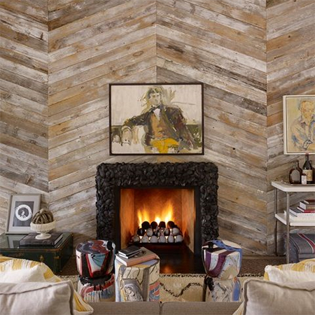 Reclaimed wood fireplace surround