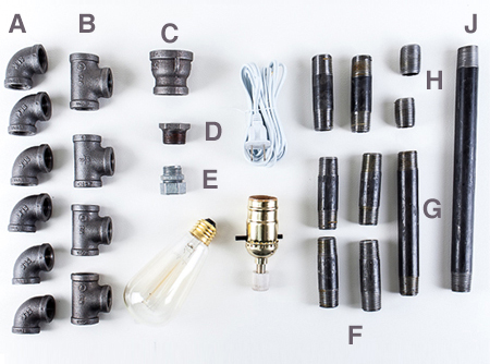 Items needed to make industrial style table lamp