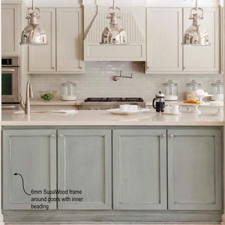 Plain white melamine kitchen goes coastal 