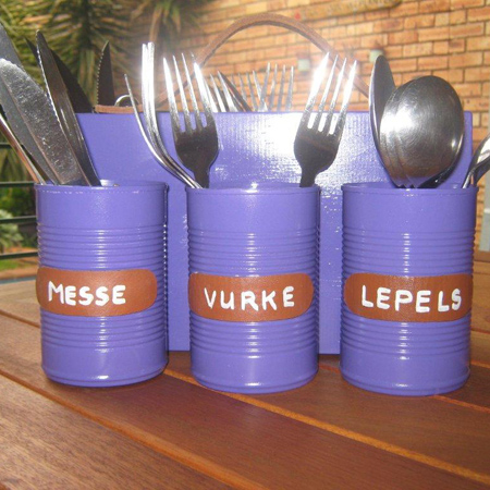 Recycled can tin cutlery holder 
