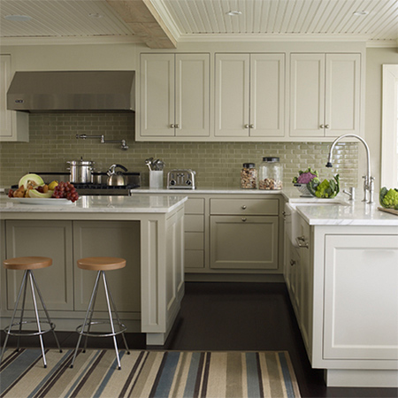 Plain white melamine kitchen goes coastal shaker frame doors