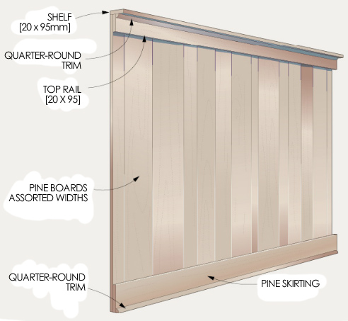 Add rustic charm to a guest bedroom with pine panels and mouldings