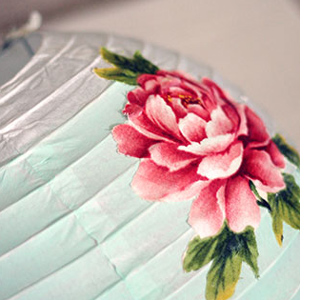 chinese paper lantern decoupage cut out fabric flowers