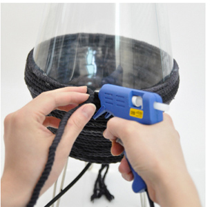 Table lamp from rope and plastic