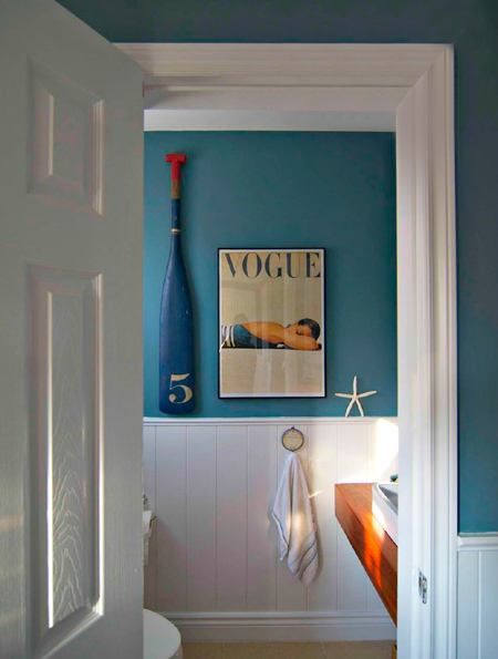 Guest bathroom with coastal style beadboard panel