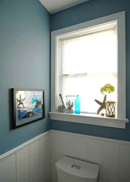 Guest bathroom with coastal style beadboard panel