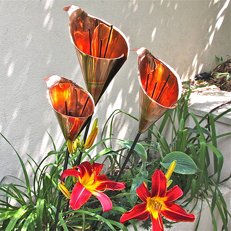 copper sheet garden plant stakes decor arum lilies