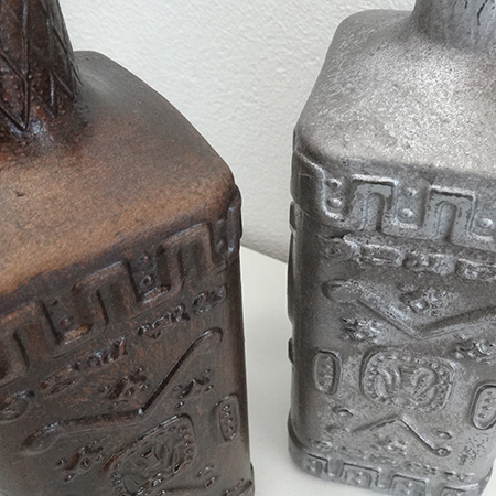 Rust-Oleum Universal titanium silver and aged copper spray paint recycle into vintage glass bottles