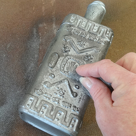 Rust-Oleum Universal titanium silver and aged copper spray paint vintage glass bottles