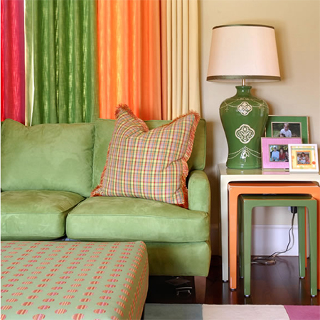 decorate bold bright colour fabric panels curtains