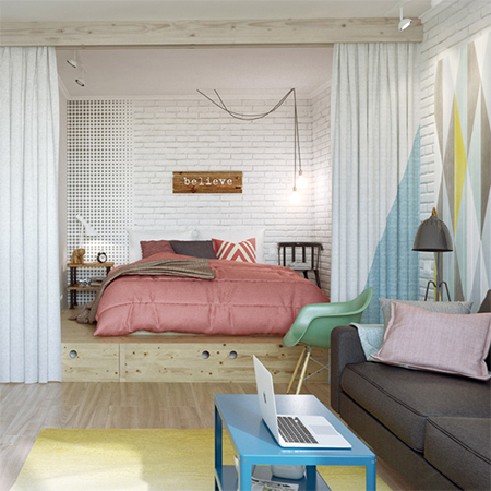 how to make small apartment flat townhouse house seem appear larger bed on raised platform storage drawers