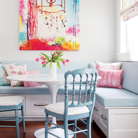 Grab a can of Rust-Oleum 2X satin wildflower blue and update furniture to match the setting.