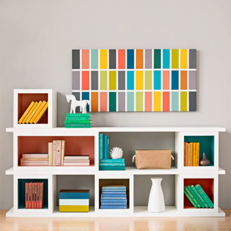 modular storage shelves using 16mm supawood, PAR pine and masonite backing board. splash of colour with Plascon paint or Rust-Oleum 2X spray paint