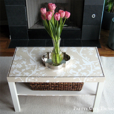coffee table wallpaper and upholstery nails