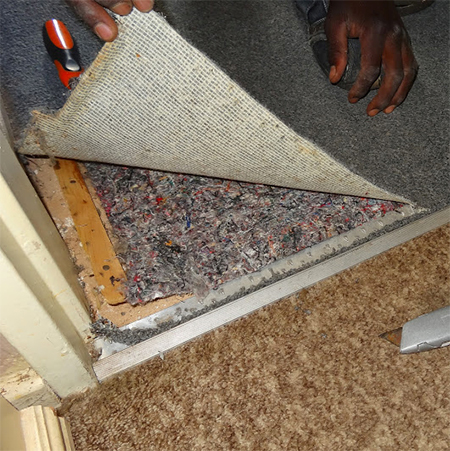 rip out remove carpet and underfelt when laying new floor tile