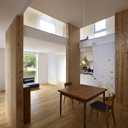 wood beam room divider partition for open plan living space