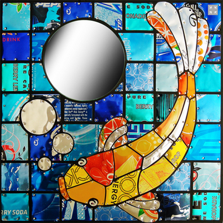 fish mosaic using recycled aluminium aluminum tins cans