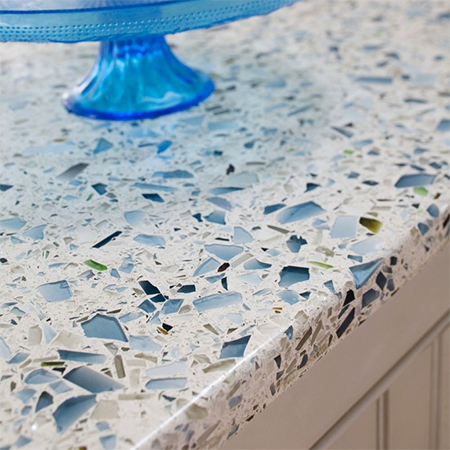 concrete countertop with sea glass or recycled glass
