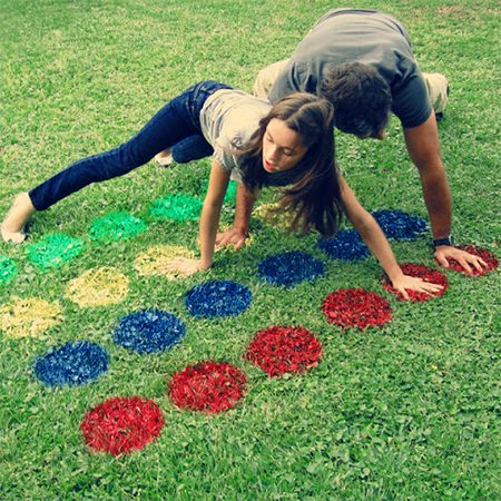 Outdoor twister fun in the garden