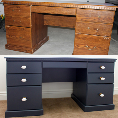 Before and after teen boys bedroom makeover rustoleum spray painted desk