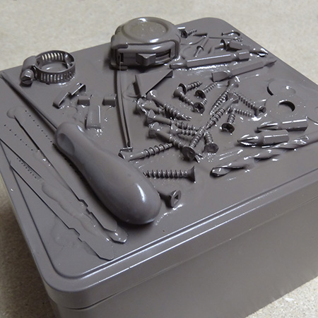 decorative tin sprayed with rustoleum 2x london gray spray paint