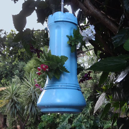 Recycle a pool floater into hanging plant holder