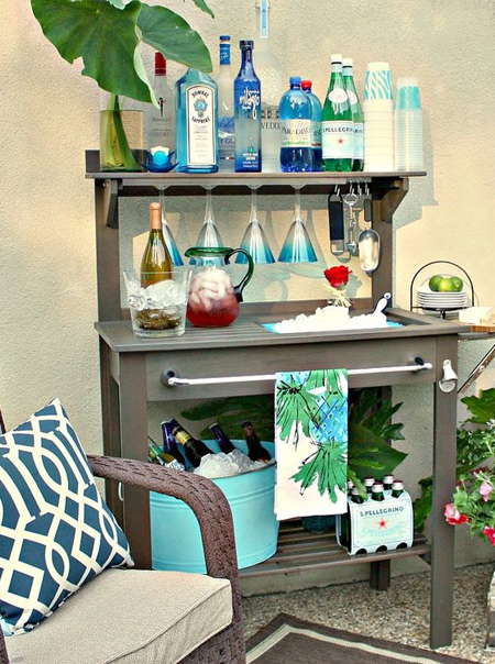 DIY outdoor bar ideas secondhand cabinet
