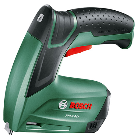 A battery-operated staple gun, especially one that uses Lithium Ion battery technology such as the Bosch Tacker, offers ease of use for small, repeated upholstery projects.
