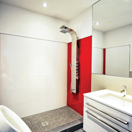 Lustrolite is a unique blend of polymers and technology that offers the benefits of a painted glass splashback