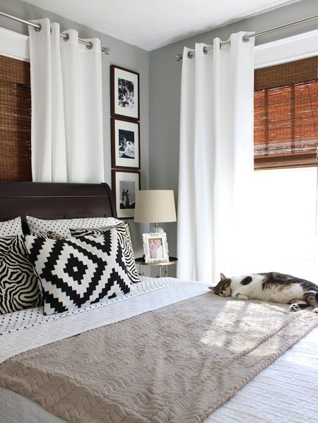 guest bedroom - allow guests to block out the light with a layered window treatment
