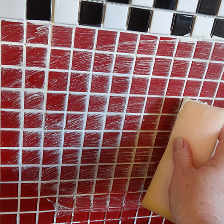 red, black and white checker pattern glass mosaic tile backsplash clean tile