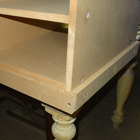 Cottage style shabby chic distressed TV or media cabinet attach apron