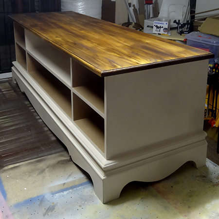 Cottage style shabby chic distressed TV or media cabinet finished