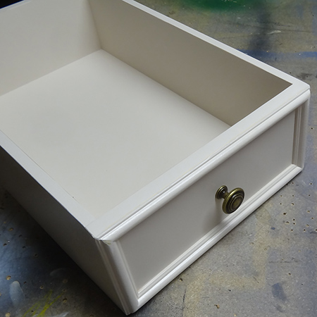 Cottage style shabby chic distressed TV or media cabinet drawer