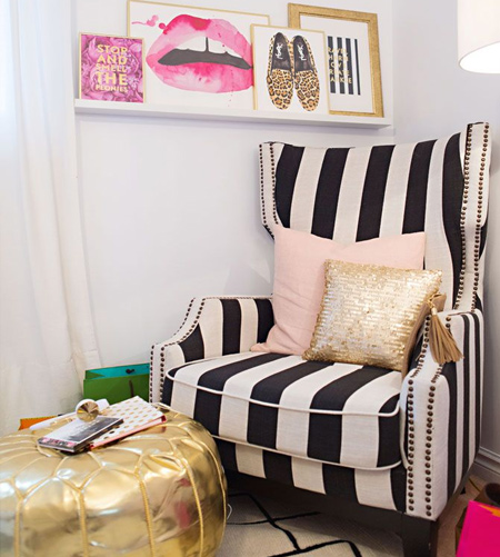 stripes with striped fabric on wingback chair