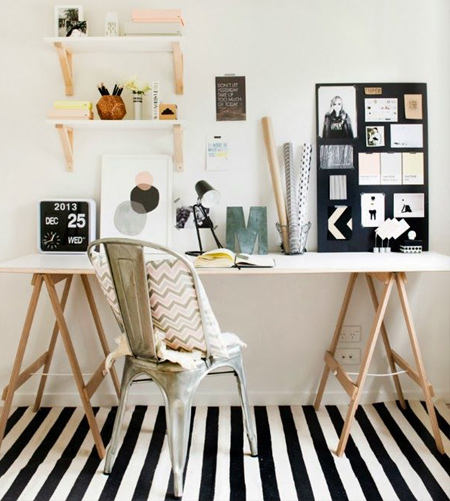 stripes with striped rug in home office